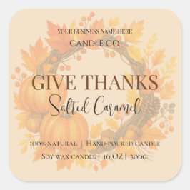 Adesivo Quadrado Give Thanks Salted Caramel Candle Label
