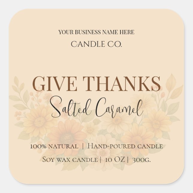 Adesivo Quadrado Give Thanks Salted Caramel Candle Label (Frente)