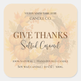 Adesivo Quadrado Give Thanks Salted Caramel Candle Label