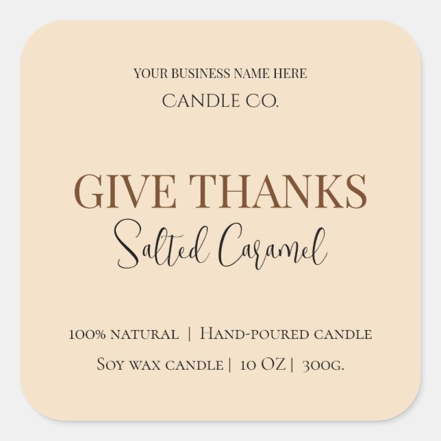 Adesivo Quadrado Give Thanks Salted Caramel Candle Label (Frente)