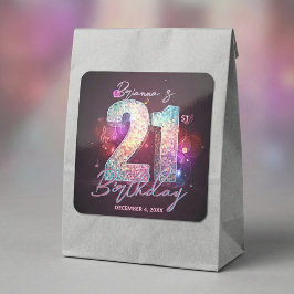 Adesivo Quadrado Glam Disco Ball Musical Notes Pink 21st Birthday