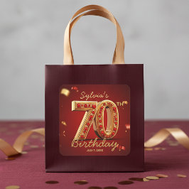 Adesivo Quadrado Glam Elegant Gold & Ruby Red Gems 70th Birthday