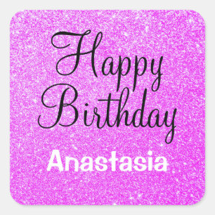 Adesivo Quadrado Glam Happy Birthday Roxple Glitter Nome do Sparkle