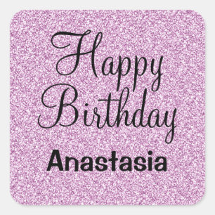 Adesivo Quadrado Glam Happy Birthday Rrople Glitter Sparkle Name