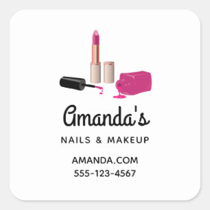 Adesivo Quadrado Glam Lipstick cor-de-rosa e Nail Beleza Polonesa