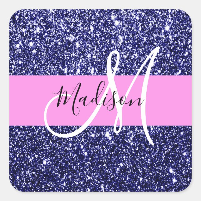 Adesivo Quadrado Glam Marinho Azul Cor-de-rosa brilhante Sparkles N (Frente)