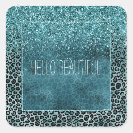 Adesivo Quadrado Glam Turquoise Azul-Teal Leopardo - Impressão Líti