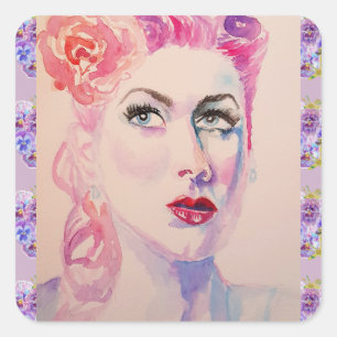 Adesivo Quadrado Glamorosa Retrópera Vintage Purple Watercolor