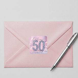Adesivo Quadrado Glamour Chique Lantejoulas Rosa e Prata 50º Aniver