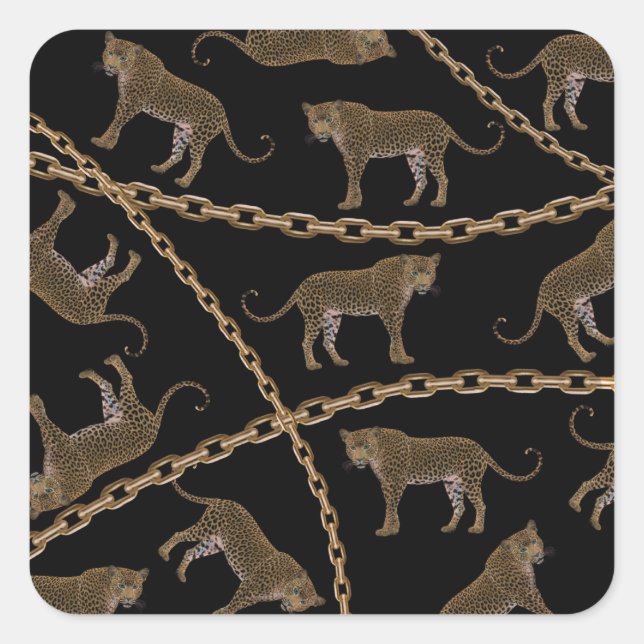 Adesivo Quadrado glamour do ouro lepard cheetah (Frente)
