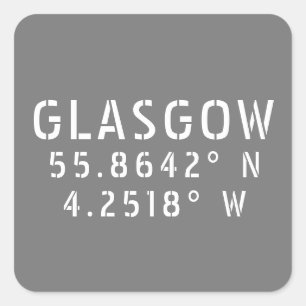 Adesivo Quadrado Glasgow Scotland Latitude & Longitude