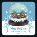 Adesivo Quadrado Glass Snowball Winter Village Foliage Christmas<br><div class="desc">Vidro festivo Snowball Village Foliage Foliday Stickers. O conto de fadas se casa no inverno com neve e belos flocos de neve. Lindas plantas brancas e azuis escalando. Um desejo Feliz de Natal em um roteiro de tendências. Você pode alterar qualquer texto na etiqueta, </div>