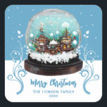 Adesivo Quadrado Glass Snowball Winter Village Foliage Christmas<br><div class="desc">Vidro festivo Snowball Village Foliage Foliday Stickers. O conto de fadas se casa no inverno com neve e belos flocos de neve. Lindas plantas brancas e azuis escalando. Um desejo Feliz de Natal em um roteiro de tendências. Você pode alterar qualquer texto na etiqueta, </div>
