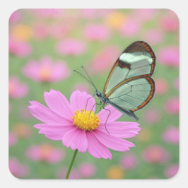 Adesivo Quadrado Glasswing Butterfly On a Cosmos