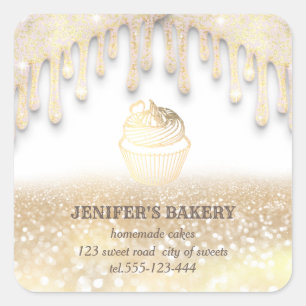 Adesivo Quadrado Gliteria goteja ouro cupcakes caseiros e doces