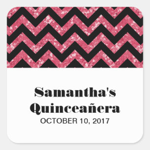 Adesivo Quadrado Glitter Chevron Rosa Cinceañera Stickers
