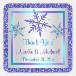 Adesivo Quadrado Glitter de Aqua Prateado Roxo OLHA Flocos de Neve