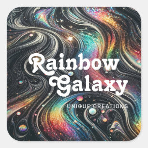 Adesivo Quadrado Glitter de Arco-Íris Holográfico 70s Galáctico Cri