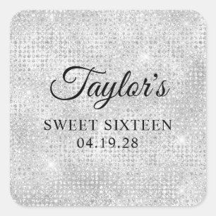 Adesivo Quadrado Glitter de Disco Branco de Prata Doce Dezesseis