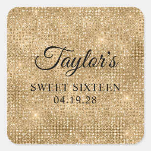 Adesivo Quadrado Glitter de Discoteca Dourado Sweet Sixteen