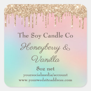 Adesivo Quadrado Glitter Dourado de Rosa de remoção de velas de s
