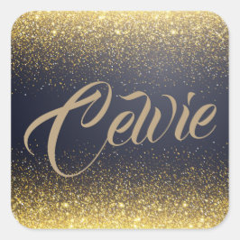 Adesivo Quadrado Glitter Dourado Personalizado | Vedante
