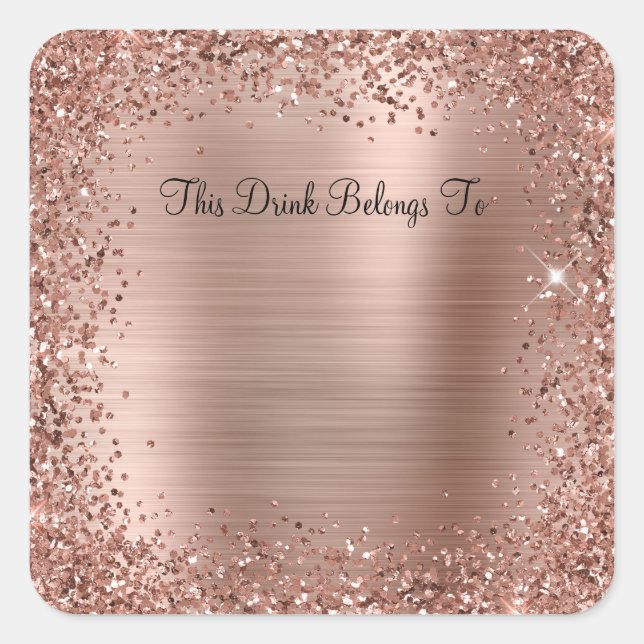Adesivo Quadrado Glitter Dourado rosa e Folha Esta bebida pertence  (Frente)