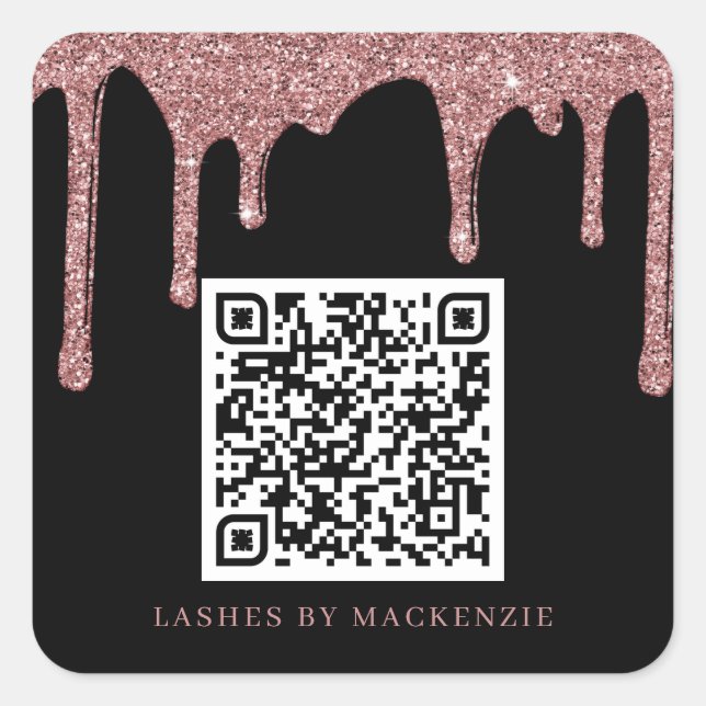 Adesivo Quadrado Glitter Dourado Rosa preto Drives QR Code Business (Frente)