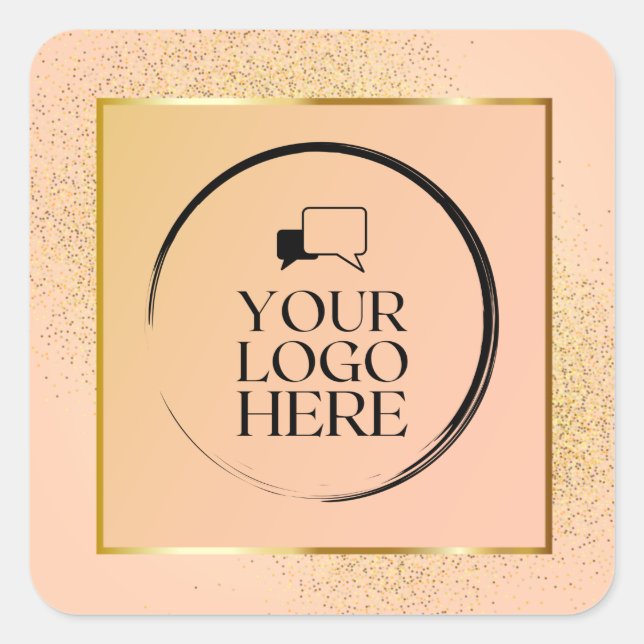 Adesivo Quadrado Glitter Dourado Simples Personalizado Sua Logomarc (Frente)