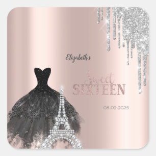 Adesivo Quadrado Glitter Drips,Vestido,Torre Eiffel Sweet 16