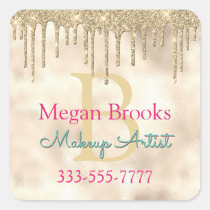 Adesivo Quadrado Glitter Glitter Dourado, DIY Name, Monograma Títul