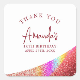 Adesivo Quadrado Glitter Glitter Rosa Dourado Arco-Íris Doce 16 Ani