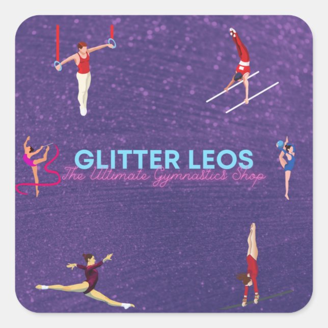 Adesivo Quadrado Glitter Leo's - A Loja Definitiva de Ginástica (Frente)