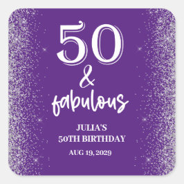 Adesivo Quadrado Glitter prateado roxo 50ª Festa de aniversário