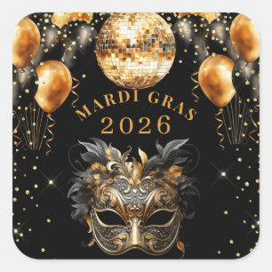 Adesivo Quadrado Glitter Preto Dourado Mardi gras 2026