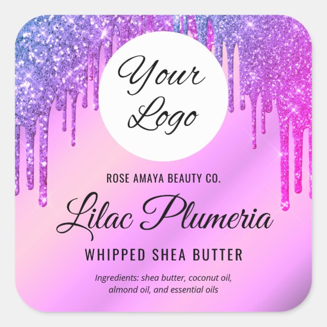 Adesivo Quadrado Glitter Roxo Coluna Deriva a Indústria de Beleza (Frente)