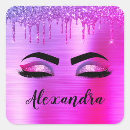 Adesivo Quadrado Glitter Roxo Eyelashes Eyelashes Monograma