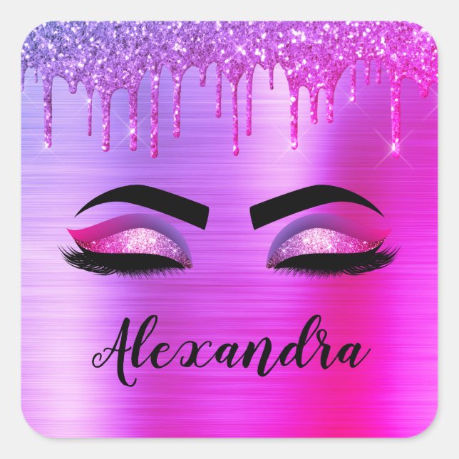 Adesivo Quadrado Glitter Roxo Eyelashes Eyelashes Monograma (Frente)