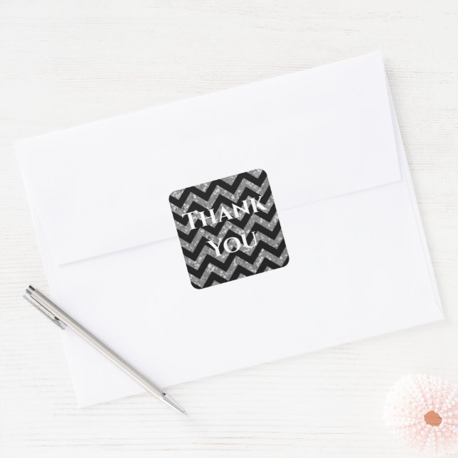 Adesivo Quadrado Glitter Silver Chevron Obrigado Stickers (Envelope)