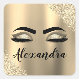 Adesivo Quadrado Glitter Sparkle Eyelashes Dourado Nome do Monogram