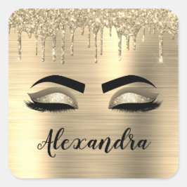 Adesivo Quadrado Glitter Sparkle Eyelashes Dourado Nome do Monogram