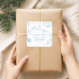 Adesivo Quadrado Glitter Stars Baby Shower Thank You Light Blue