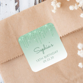 Adesivo Quadrado Glitter Verde 18ª Praça de Aniversário