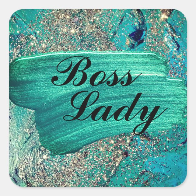 Adesivo Quadrado Glittery Aqua Paint Strokes Boss Lady   (Frente)