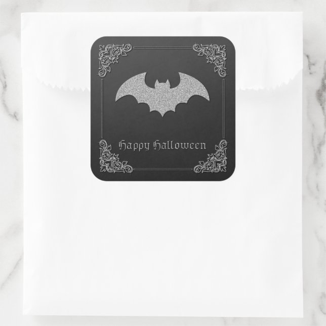 Adesivo Quadrado Glittery Bat Halloween (Bolsa)