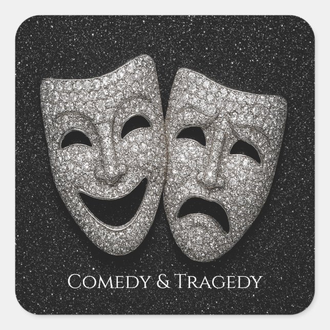 Adesivo Quadrado Glittery Comedy & Tragedy Drama Mask (Frente)