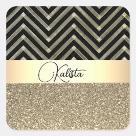 Adesivo Quadrado Glittery Dourada e Black Chevron Personalizado