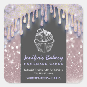 Adesivo Quadrado Glittery moderna dribla script bakery chef