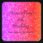 Adesivo Quadrado Glittery Pink Sparkle Custom Name 16th Birthday<br><div class="desc">Projetado com fundo brilhante e colorido brilhante brilhante brilhante e cor-de-rosa brilhante! Você pode alterar os textos personalizados conforme desejar.</div>