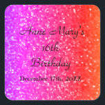 Adesivo Quadrado Glittery Pink Sparkle Custom Name 16th Birthday<br><div class="desc">Projetado com fundo brilhante e colorido brilhante brilhante brilhante e cor-de-rosa brilhante! Você pode alterar os textos personalizados conforme desejar.</div>